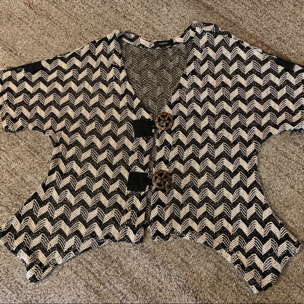 Top/other-Kaktus, swing flow zig zag thin artistic top, mesh, shark tail hem, M - Picture 4 of 17